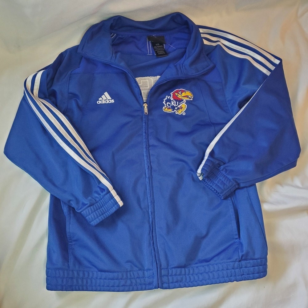 Adidas Kansas Jayhawks Boys Small 8 Blue Full Zip‎ Track Jacket NCAA KU Logo